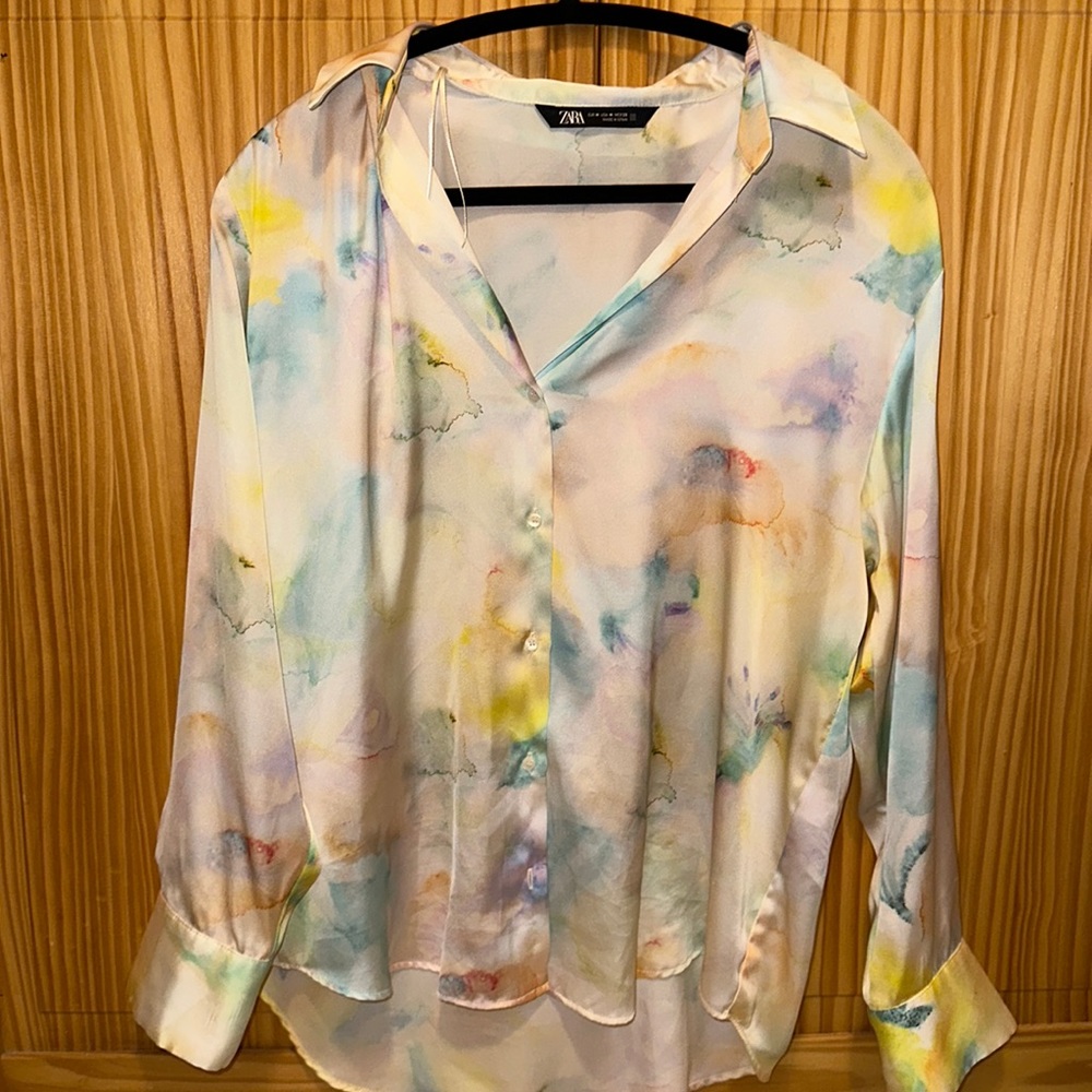 Zara Multi-Colored Button Down Blouse - image 2